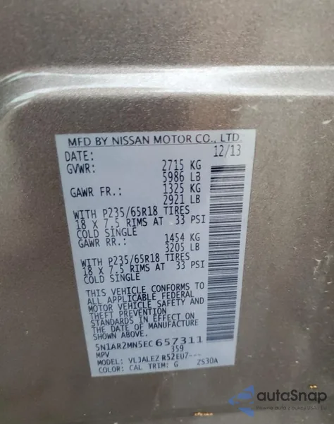 2014 Nissan Pathfinder S from USA, damaged, VIN 5N1AR2MN5EC657311